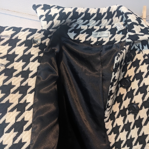 Lord & Taylor Button Up Wool Pea Coat Houndstooth Size Small - Picture 6 of 9